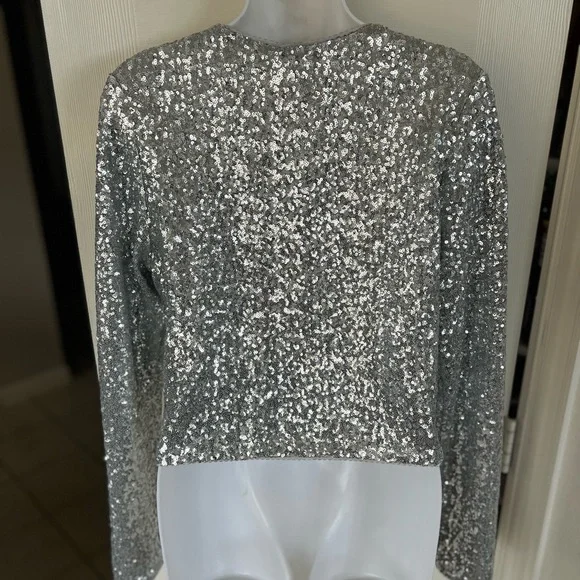 Good American Cluster Sequin Crop Cardigan L NWT - Picture 8 of 13